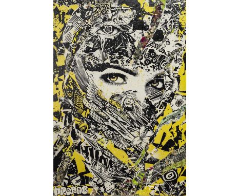 PREFAB77,MASK II,Small edition of mixed media, ripped and torn montage pieces both sides, signed61cm x 90cm,PREFAB77 a.k.a. P