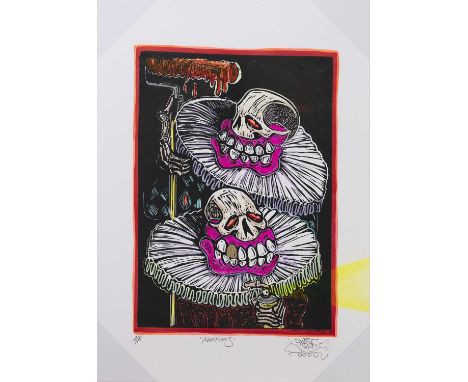 SWEET TOOF,RUFFIANS,Hand embelished linocut print, signed and marked Artist Proof,42cm x 59cmSweet Toof’s work starts with an