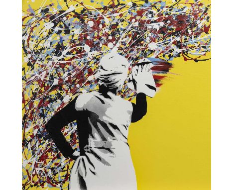 KUNSTRASEN,DRIP REMOVER, YELLOW,Spray paint on canvas, signed,70cm x 70cm,OriginalKunstrasen is a German stencil artist who d