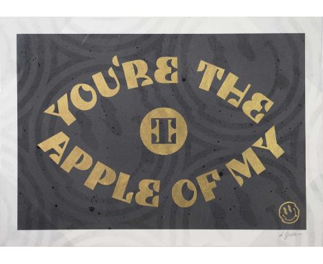 LUKE SMILE,YOU'RE THE APPLE OF MY EYE,Spray paint and gold leaf on Somerset paper, signed and dated,50cm x 70cm,OriginalLuke 