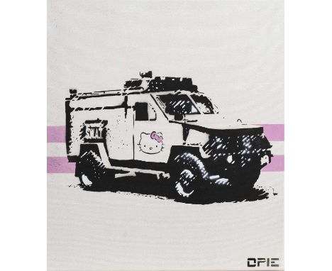 OPIE,HELLO SWATTY,Spray paint on canvas, signed,40cm x 40cm,OriginalOpie is a Cambridgeshire based street artist, who operate