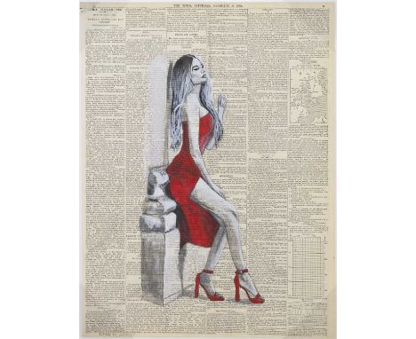 LT66,A MOMENT IN TIME,Spray paint applied by brush on vintage page from The Times, signed,44cm x 58cm,OriginalSelf taught art