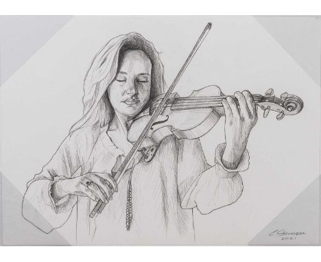 CALUM STEVENSON,NICOLA BENEDETTI PRELIMINARY DRAWING, Pencil on paper, signed and dated, 42cm x 30cm,OriginalCalum Stevenson 