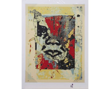 SHEPARD FAIREY,ENHANCED DISINTEGRATION (RED),Screenprint in colours on speckled cream paper, signed in pencil, dated and and 