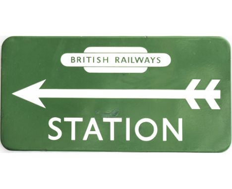 BR(S) FF enamel direction sign STATION with British Railways totem and left facing arrow. In very good condition a couple sma