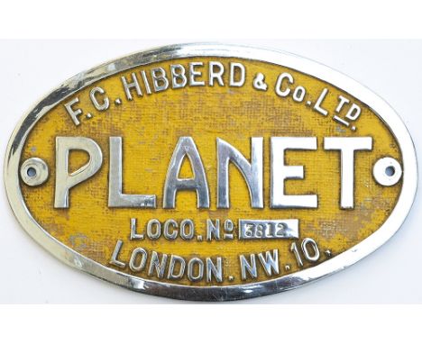 Worksplate F.C.HIBBERD &amp; CO LTD PLANET LOCO 3812 LONDON NW10 ex Standard gauge AD Type Diesel mechanical loco Built in 19