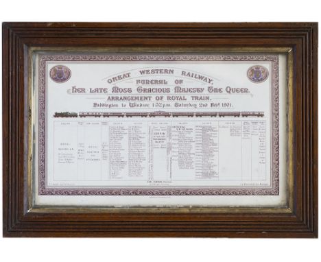 Great Western Railway original card notice re Funeral Of Her Late Most Gracious Majesty The Queen, Arrangement Of The Royal T