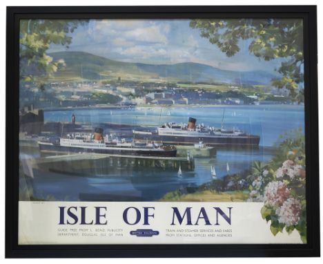 Original poster artwork ISLE OF MAN (DOUGLAS HARBOUR) by Frank Wooton. Produced for the BR LMR quad royal poster. Oil on canv