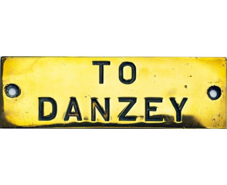 GWR hand engraved brass shelf plate TO DANZEY. In very good condition measures 4.75in x 1.5in. From one of the boxes between 