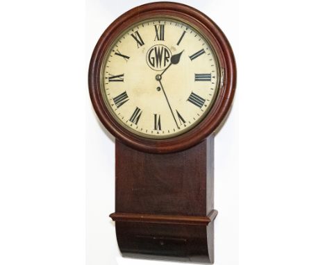 Great Western Railway 12 inch dial mahogany cased drop dial trunk fusee railway clock with a spun brass bezel supplied to the