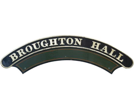 Nameplate BROUGHTON HALL ex Great Western Railway Collet 4-6-0 Hall Class Locomotive built at Swindon in 1929 as Lot no 254 a