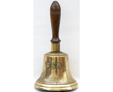 Great Eastern Railway brass Station Hand bell with GER cast into the front. Stands 15in tall and 7.75in diameter. Ex Yarmouth