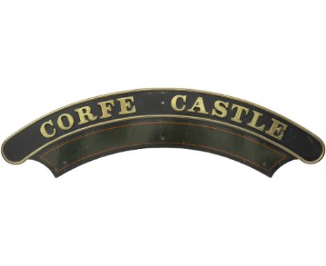 Nameplate CORFE CASTLE ex Great Western Railway Collett Castle 4-6-0 built at Swindon in 1935 as order number 296 and numbere