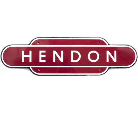 Totem BR(M) FF HENDON, face drilled, from the former Midland Railway station between London and St. Albans. In excellent cond
