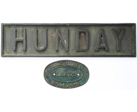 Nameplate HUNDAY as together with it matching worksplate THE HUNSLET ENGINE Co LTD LEEDS No 2250 1940. From a 0-4-0 diesel su