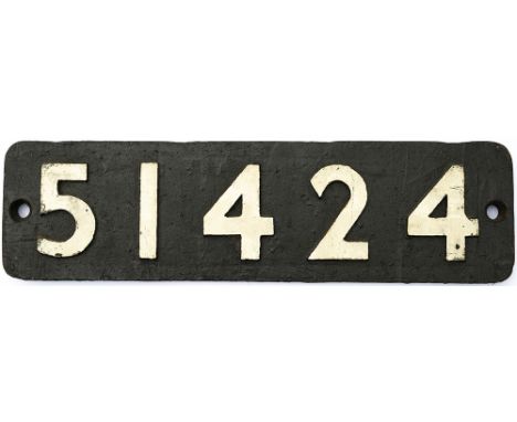 Smokebox numberplate 51424 ex LYR Barton Wright 0-6-0ST. Originally built as 0-6-0 tender engine in 1885 by the Vulcan Foundr