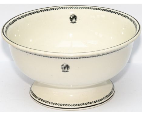 Great Western Railway black leaf pattern china Fruit Bowl with GWR Hotels roundel on the front and inside. Base marked J &amp