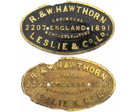 Worksplates a pair R &amp; W HAWTHORN LESLIE &amp; CO LTD ENGINEERS NEWCASTLE ON TYNE ENGLAND 2207 1891. Ex metre gauge 4-4-0