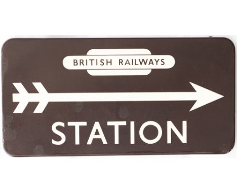 BR(W) FF enamel direction sign STATION with British Railways totem and right facing arrow. In good condition with slight loss