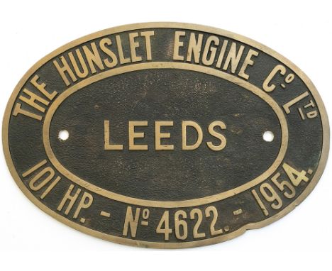 Worksplate THE HUNSLET ENGINE CO LTD LEEDS 101HP No 4622 1954 from a 0-6-0 Diesel Mechanical Locomotive numbered 5 and used a