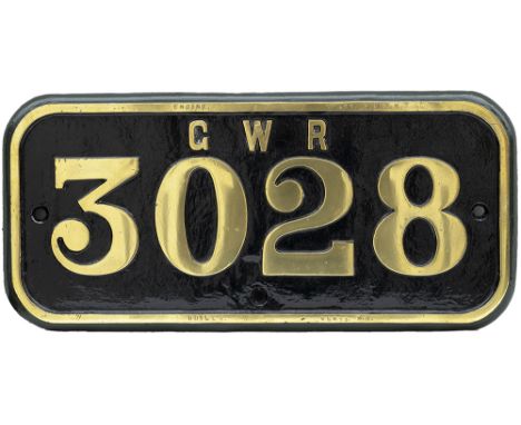 Great Western Railway brass cabside numberplate GWR 3028 ex Robinson Rod 2-8-0 built by Nasmyth Wilson as works number 1281 i