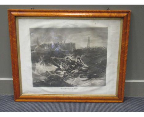 A Victorian maple-framed lithograph "Grace Darling and her Father going to the wreck of the Forfarshire", by F Hartwich, publ