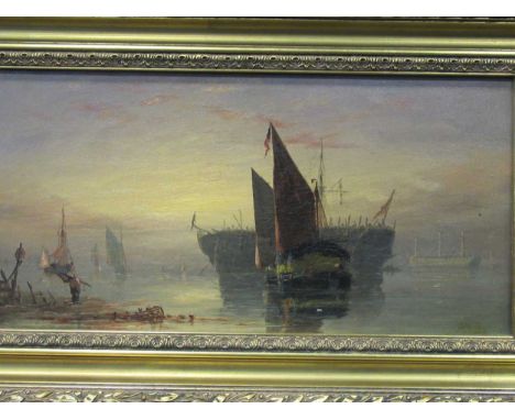 Richard Henry Nibbs (British, 1816-1893), On the Thames, estuary scene with ships and figures, signed lower right "R. Nibbs",