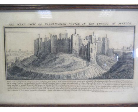A Buck engraving of the West View of Framlingham Castle together with a Jones Brothers tin trunk
