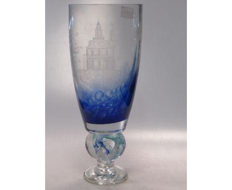 A Caithness commemorative&nbsp;glass vase in association with the major of Kings Lynn for the 250th birthday of George Vancou