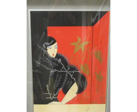 Romain de Tirtoff Erté (French-Russian 1892-1990), Lady in a Fox Stole, signed and numbered 36/260, serigraph, 60 x 42cm