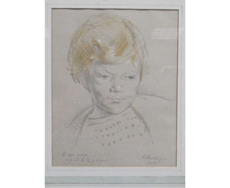 G.E. Phillips (Modern British) Portrait of Emma, signed, pencil and crayon, 24 x 19cm;Tim signed and dated '1955', pencil and