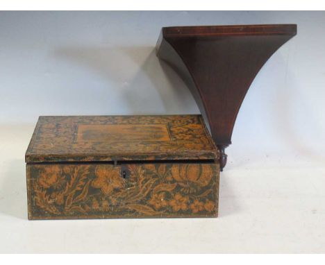 A mauchlin ware box and an Edwardian mahogany wall bracket
