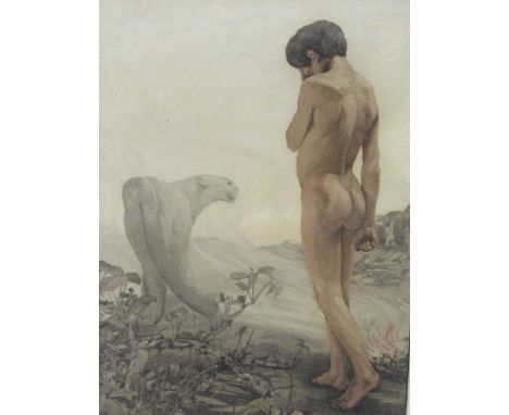 Edward J and Charles M Detmold, Mowgli leaving the jungle, lithograph, 57 x 43cm framed