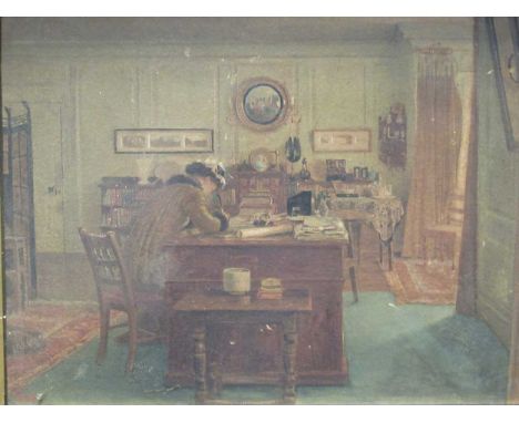 Harry Goodwin (British 1842-1925)The Drawing Room at Dixton Manor - K. M. G. writing, 1883 watercolour 23 x 32cm 