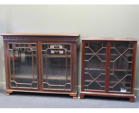 An Edwardian astragal glazed mahogany bookcase 107 x 92 x 27cm together with a two door glazed cabinet on ogee bracket feet 1