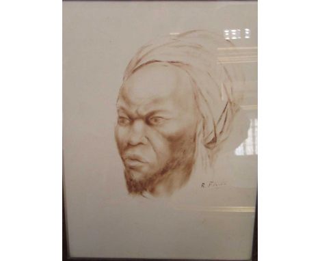 R Favin, a pair of signed monochrome watercolour head studies of Bedouin men, 30.5 x 23cm; together with Anna Ivanovka Akishi