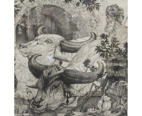 Edward Julius Detmold (1883-1957) At the Edge of the Lotus Pool, signed etching, 19.5 x 19.5cm