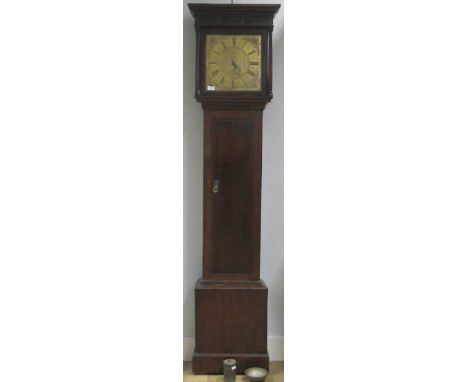 An oak 30 hour brass faced long case clock, maker Worcester