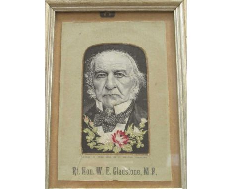 W E Gladstone, a woven Stevengraph portrait 15 x 10cm &amp; Russian scene - Napoleon's flight, 1811 17 x 24cm (2)