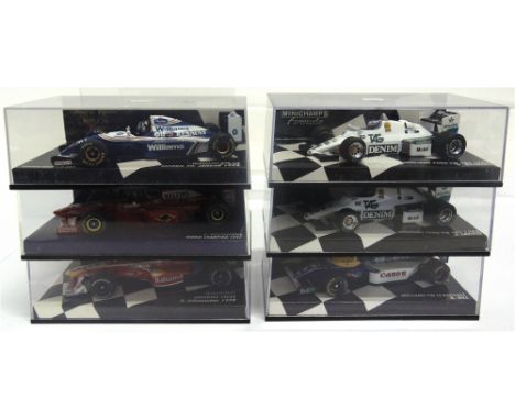 SIX 1/43 SCALE MINICHAMPS DIECAST MODEL WILLIAMS FORMULA 1 RACING CARS  each mint or near mint and boxed. 