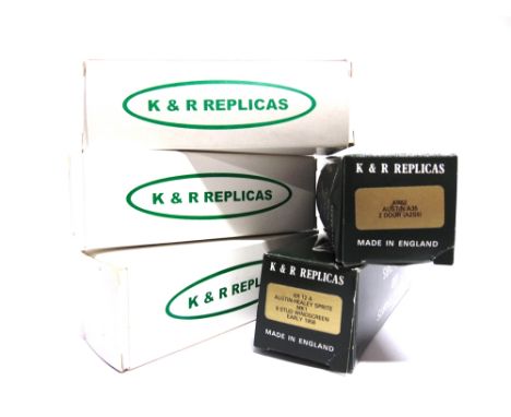 [WHITE METAL]. FIVE K. & R. REPLICAS UNMADE KITS  comprising a Morris Oxford Series I; Austin Cambridge A55 Mk II Countryman;