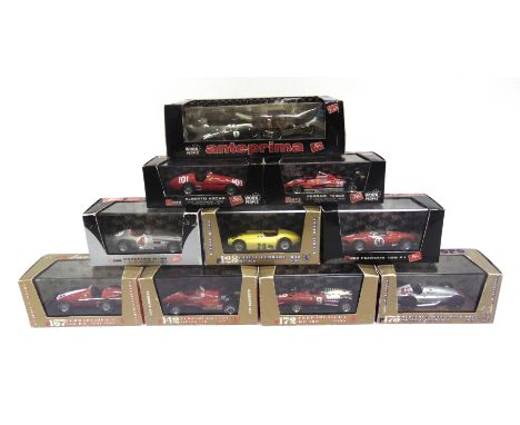TEN 1/43 SCALE BRUMM DIECAST MODEL RACING CARS  including seven Ferraris, each mint or near mint and boxed. 
