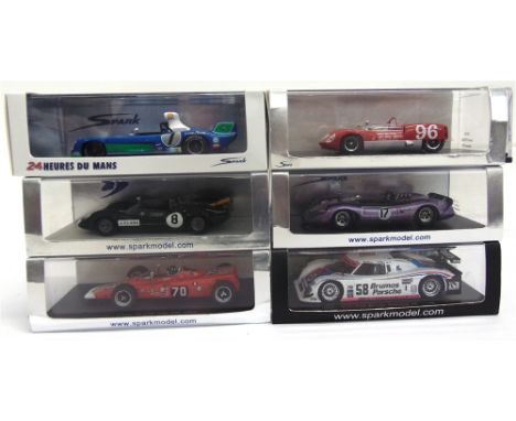 SIX 1/43 SCALE SPARK RESIN MODEL RACING CARS  each mint or near mint and boxed. 