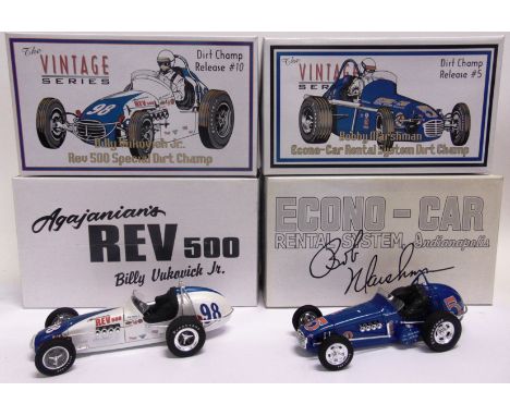 TWO 1/18 SCALE GMP DIECAST MODEL RACING CARS  comprising a No.7625, Bobby Marshman / Econo-Car Offenhauser Dirt Champ, blue, 