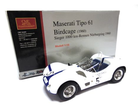 A 1/18 SCALE CMC NO.M-047, 1960 MASERATI TIPO 61 BIRDCAGE  Sieger 100km-Rennen Nurburgring, white (front nearside wheel sligh