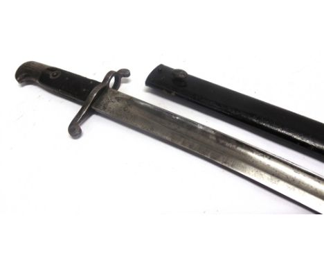 A BRITISH 1856 PATTERN ENFIELD SWORD BAYONET  the 58cm Yataghan blade stamped to the ricasso 'VR' beneath a crown, to one sid