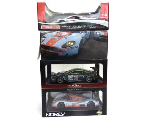 FOUR 1/18 SCALE DIECAST MODEL LE MANS RACING CARS  comprising a Norev Lola Aston Martin LMP1, 2009; Auto Art Aston Martin DBR