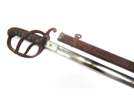 A BRITISH 1821 PATTERN ROYAL ARTILLERY OFFICER'S SWORD   the 81.5cm slightly curved polished blade etched with a flaming gren