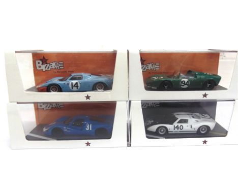 FOUR 1/43 SCALE BIZARRE RESIN MODEL RACING CARS  each mint or near mint and boxed. 