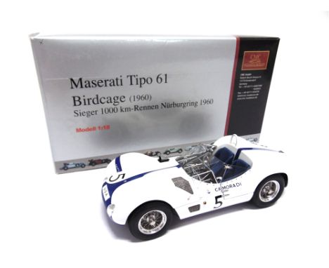 A 1/18 SCALE CMC NO.M-047, 1960 MASERATI TIPO 61 BIRDCAGE  sieger 1000km-rennen Nurburgring, white, mint, boxed. 